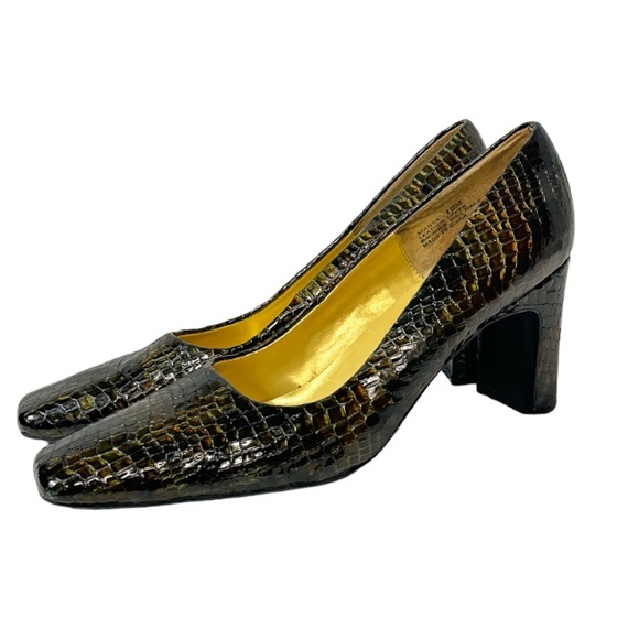 Bellini Marta Square Toe Heels Embossed Croc Patent Leather Brown Green size 11 - Picture 5 of 16